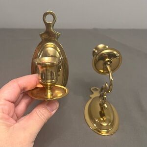 VTG Pair Of Brass Single Arm Candle Holders Wall Sconces 2.25x5.25x6”